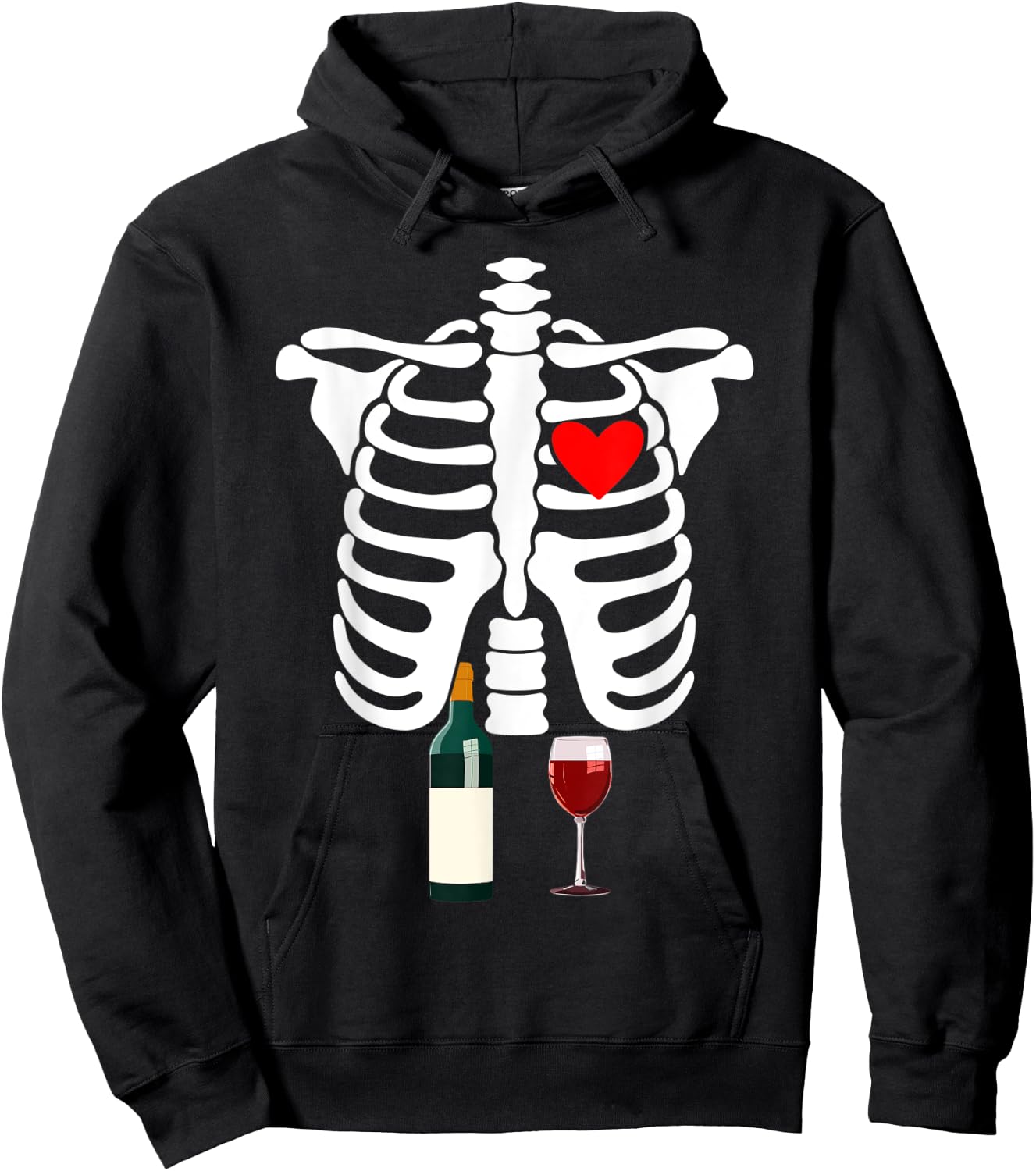 Rib Cage Skeleton X-Ray Drink Wine Halloween Costume Hoodie - Hoodie | Black