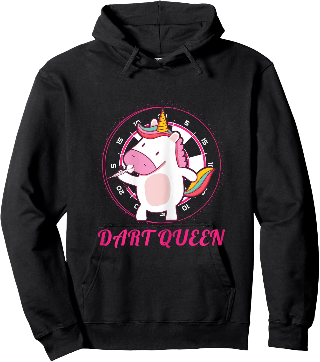 Women's Dart Queen Unicorn Darts Funny Dart Player Saying Hoodie - Hoodie | Black