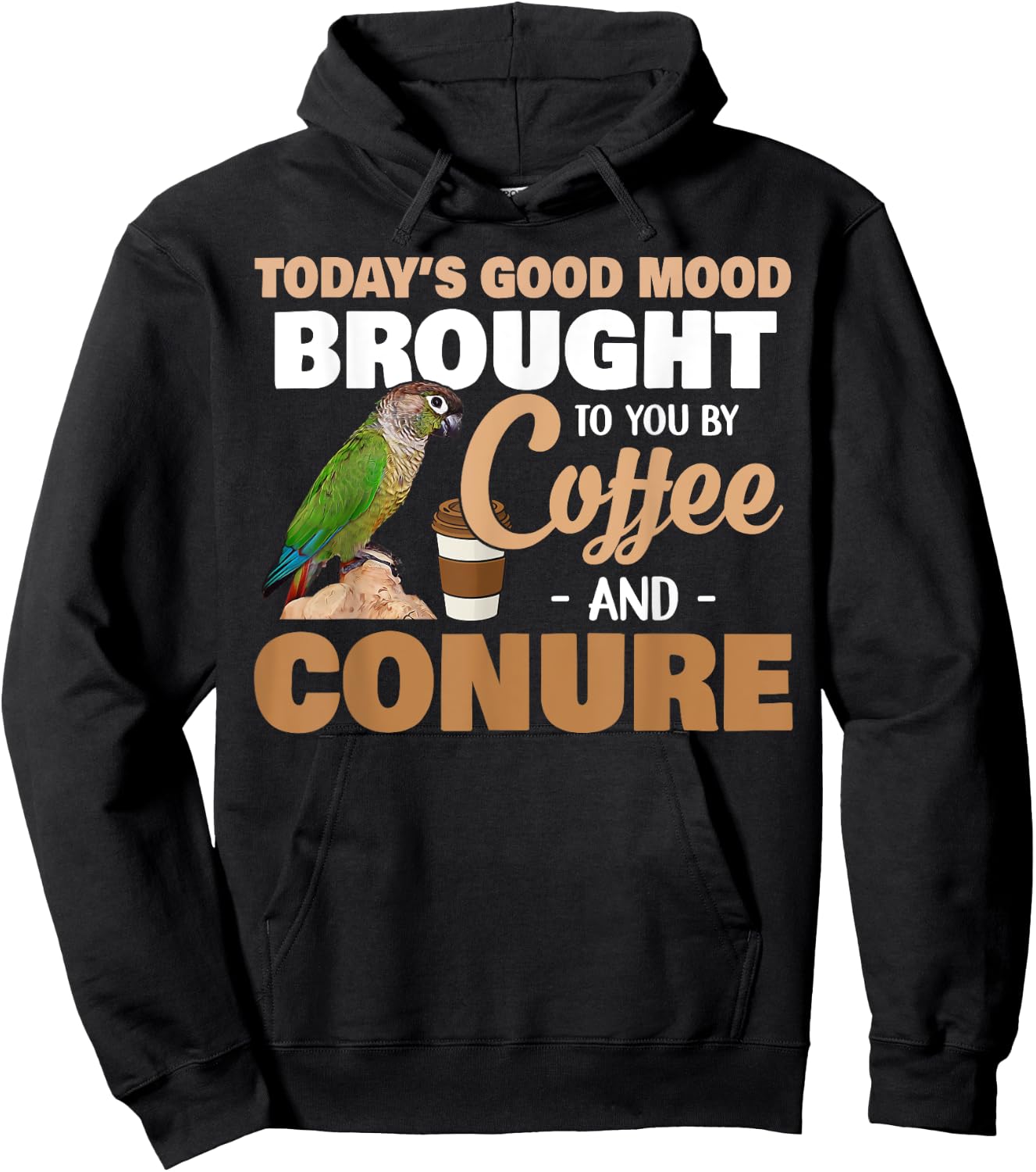 Green Cheek Conure, Good Coffee and Conure Parrot Hoodie - Hoodie | Black