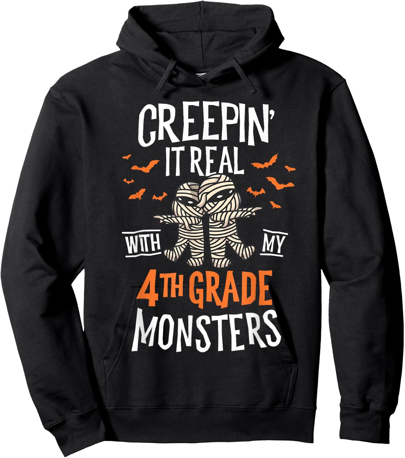 Creepin It Real With My 4th Grade Monsters Halloween Teacher Hoodie - Hoodie | Black