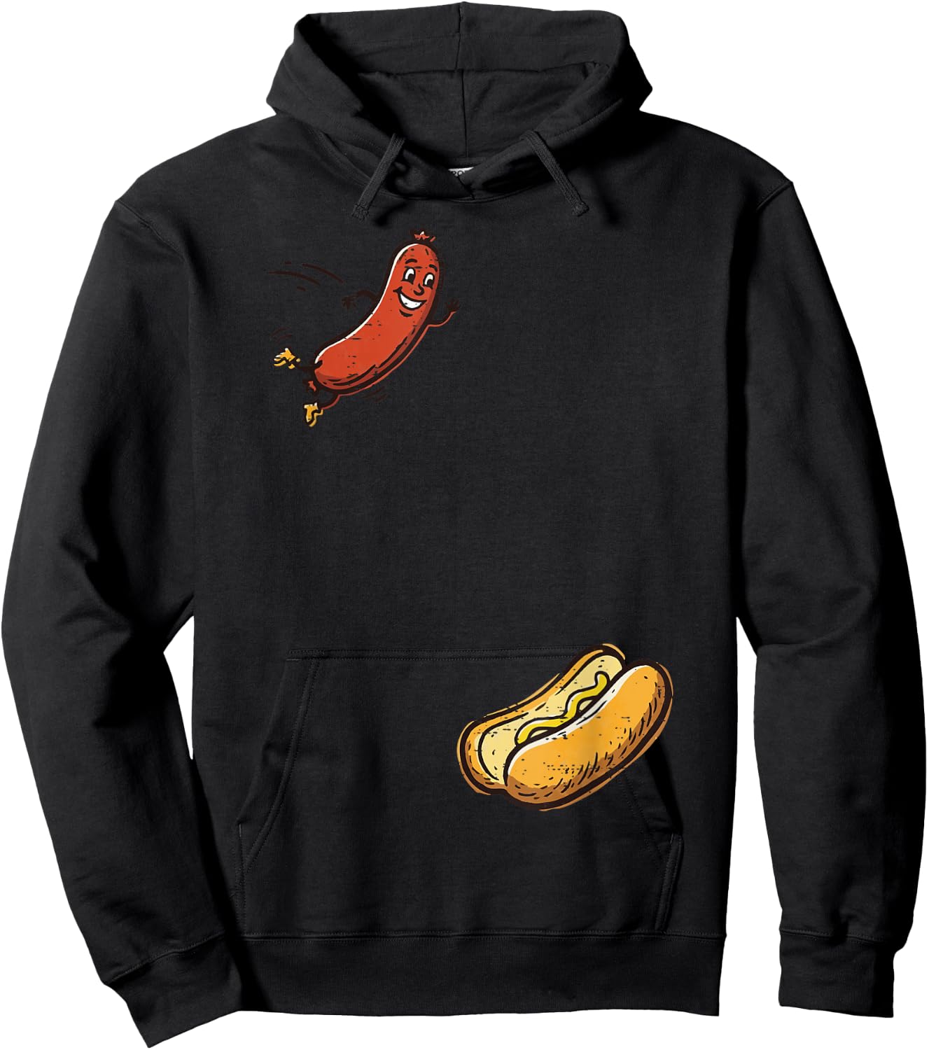 Hotdog Jumping Into Bun Funny Hot Dog Sausage Men Women Kids Hoodie - Hoodie | Black