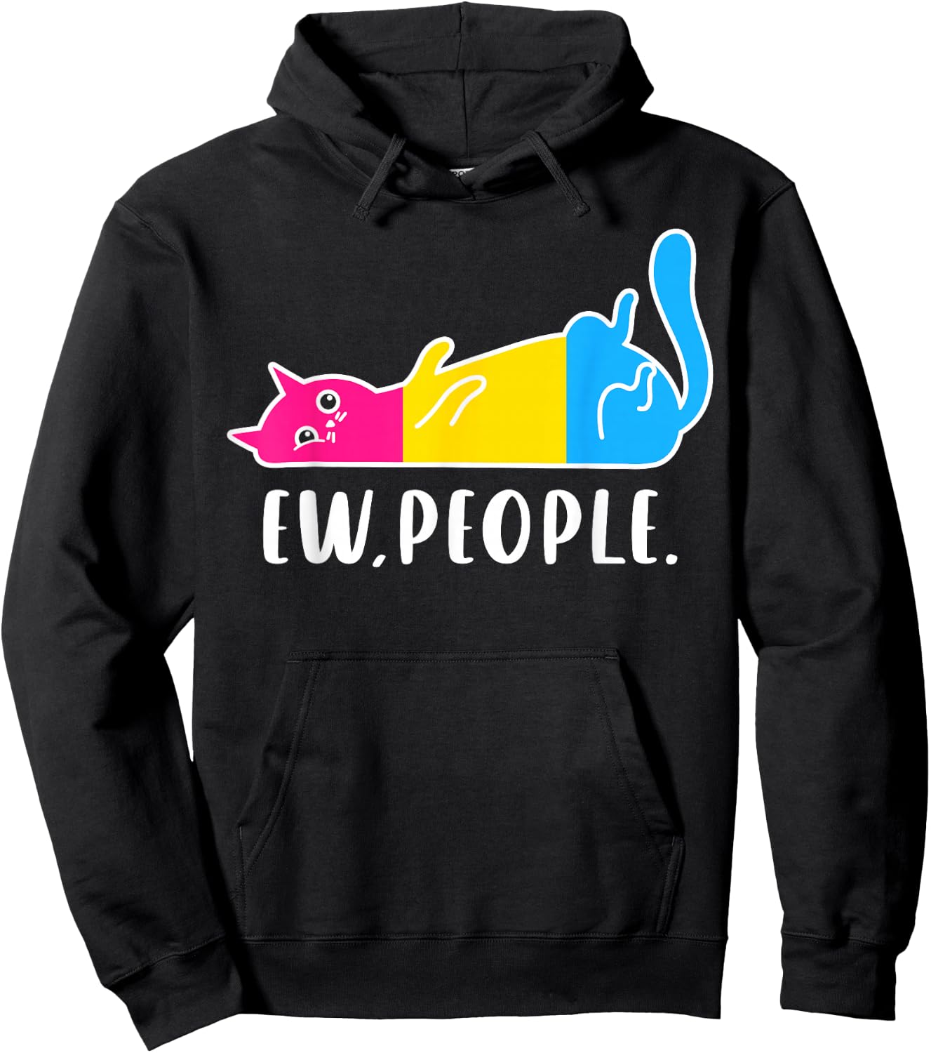 Pansexual Pride Ew People Lazy Cat LGBTQ Pan Colors Humor Hoodie - Hoodie | Black