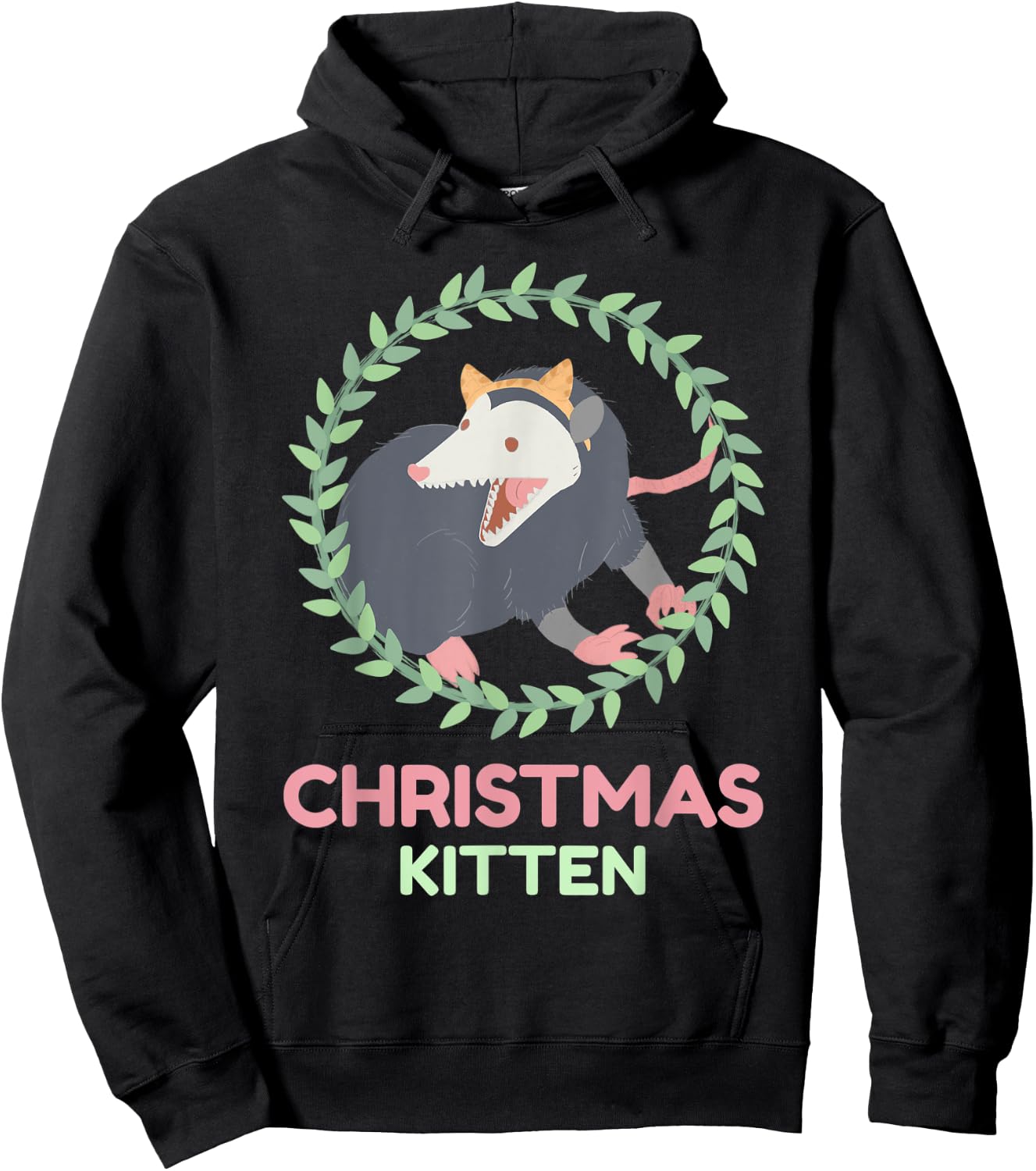 Xmas Possum Kitten - Creepy Cute Pastel Goth Christmas Hoodie - Hoodie | Black