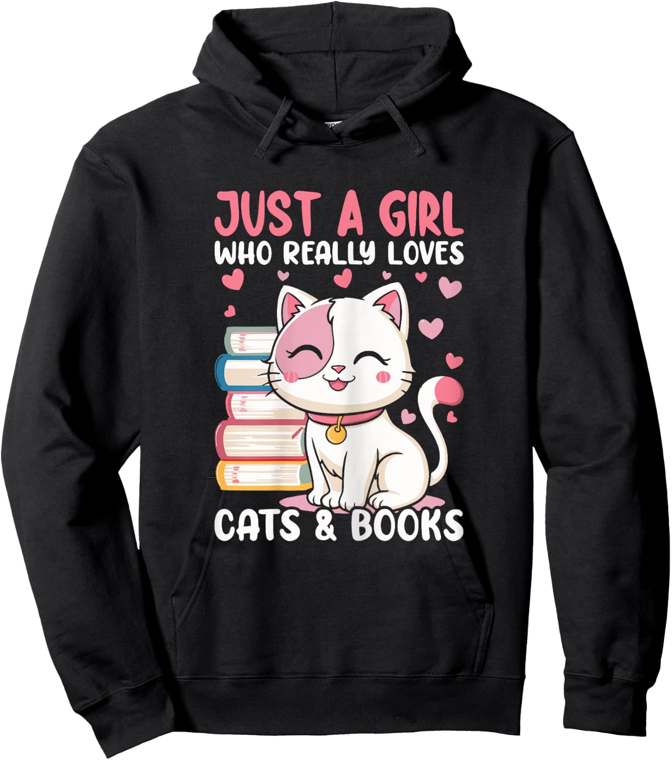 Girl Who Loves Cats and Books Cute Hoodie - Hoodie | Black