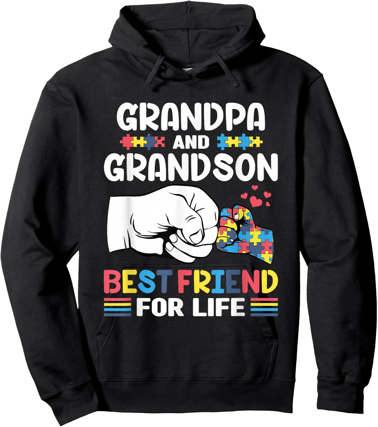 Proud Support Autism Grandpa And Grandson Autism Awareness Hoodie - Hoodie | Black
