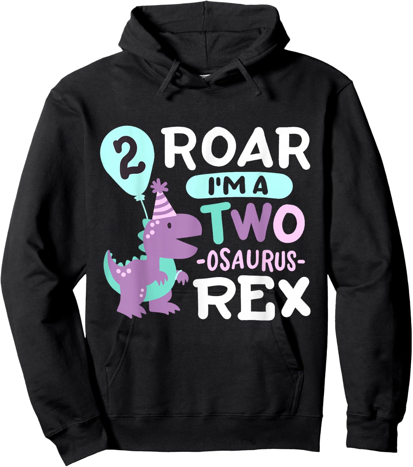 2nd Birthday Dinosaur T Rex Two Osaurus 2 Years Old Kids Hoodie - Hoodie | Black
