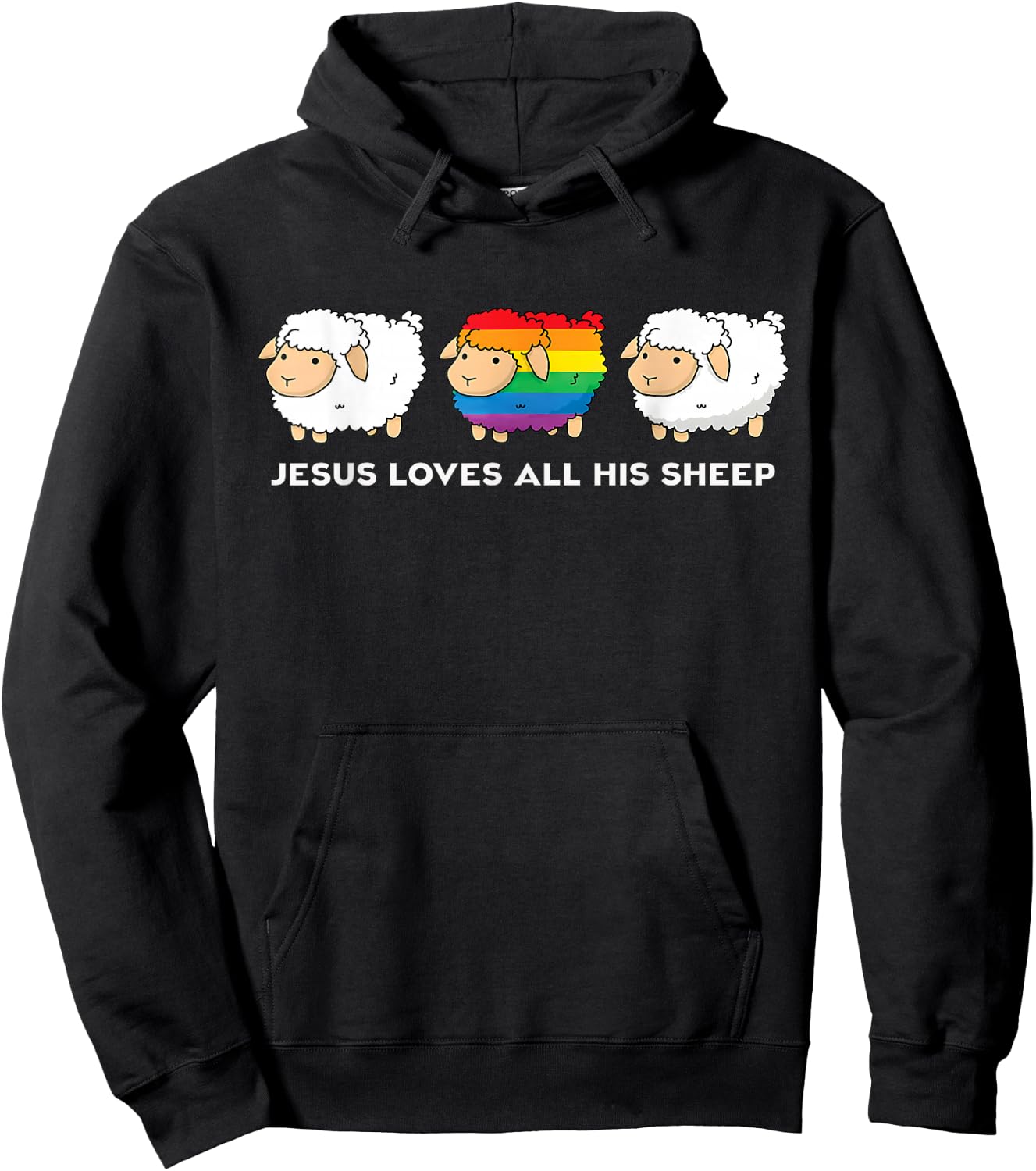 Jesus Loves All His Sheep LGBTQ Christian Faith Pride Ally Hoodie - Hoodie | Black