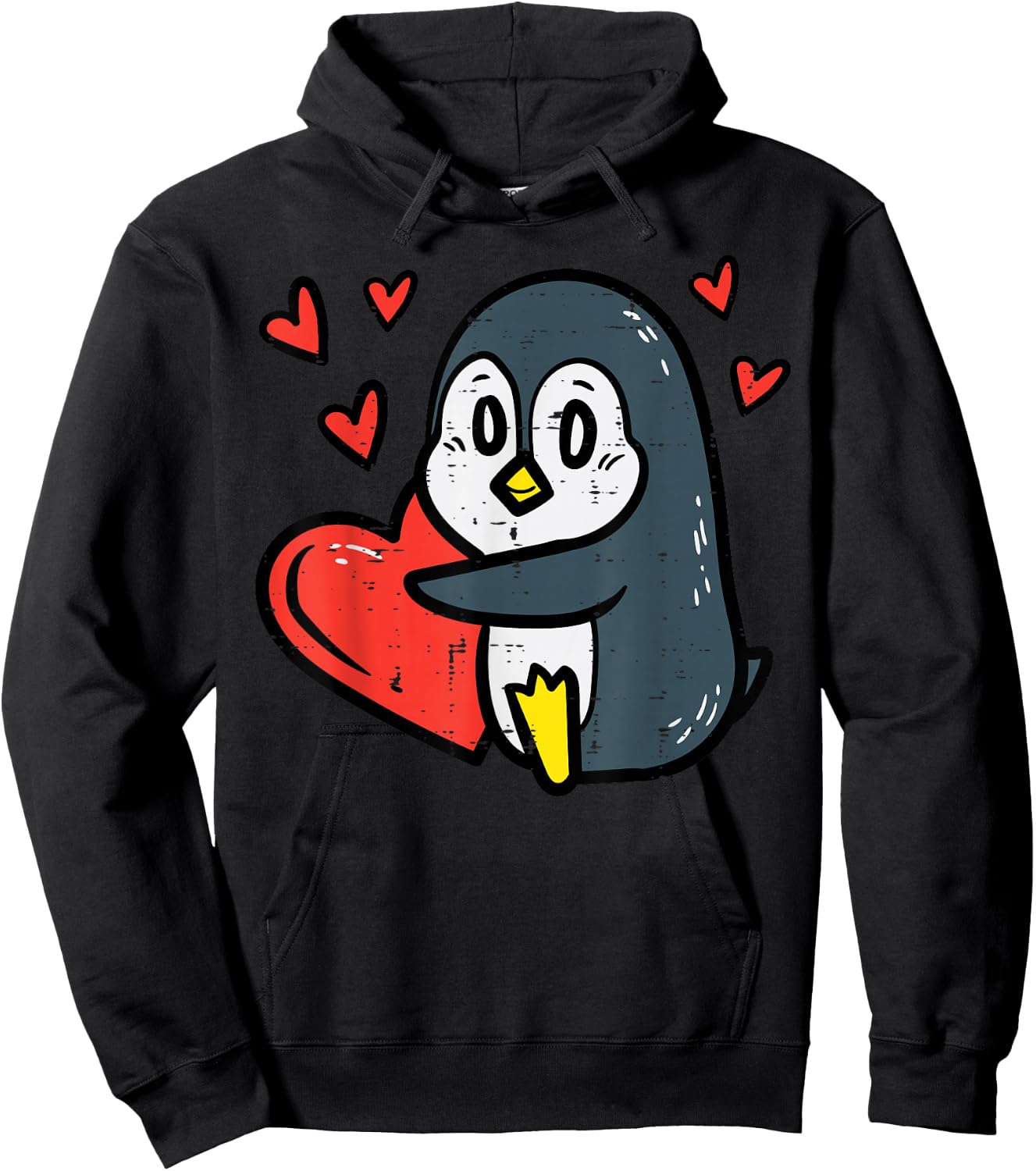 Valentines Day Penguin Heart Boys Girls Kids Toddlers Baby Hoodie - Hoodie | Black
