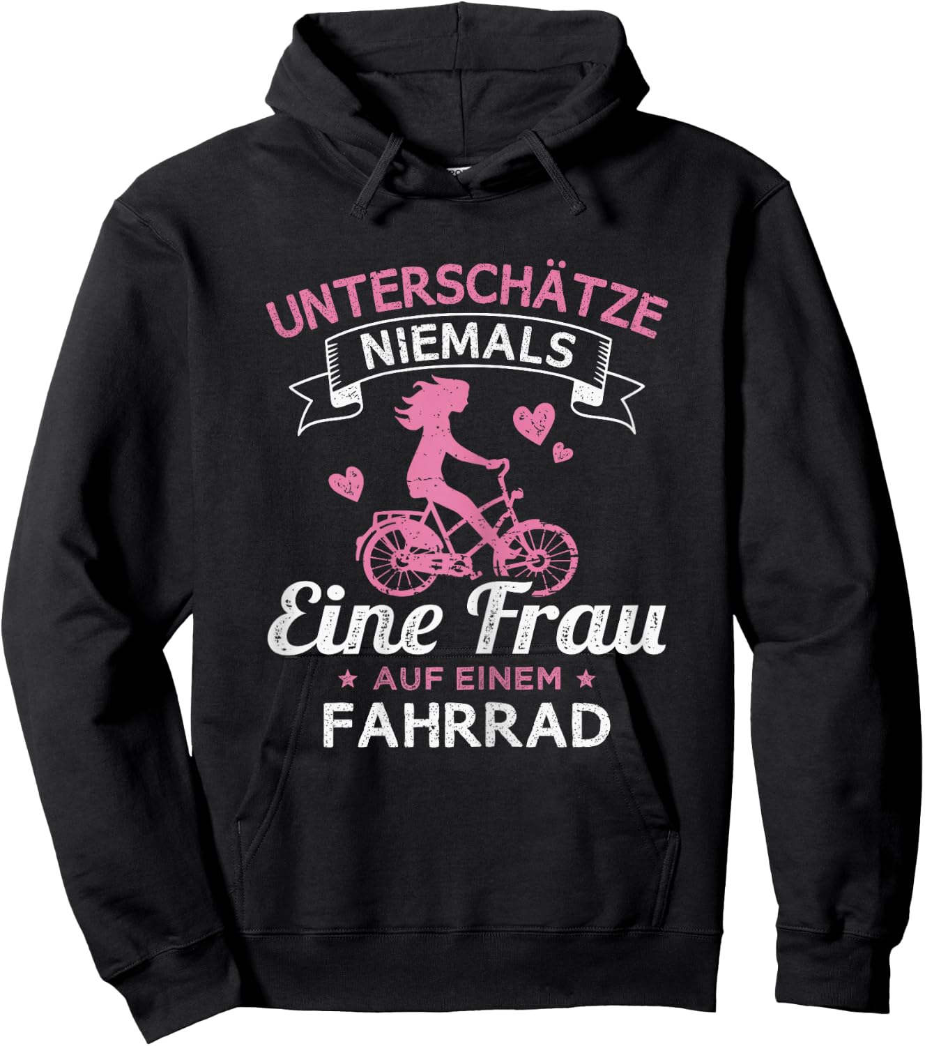 Women's with German Text "Underschätze niemals eine Frau auf einem Bike" ( Hoodie - Hoodie | Black