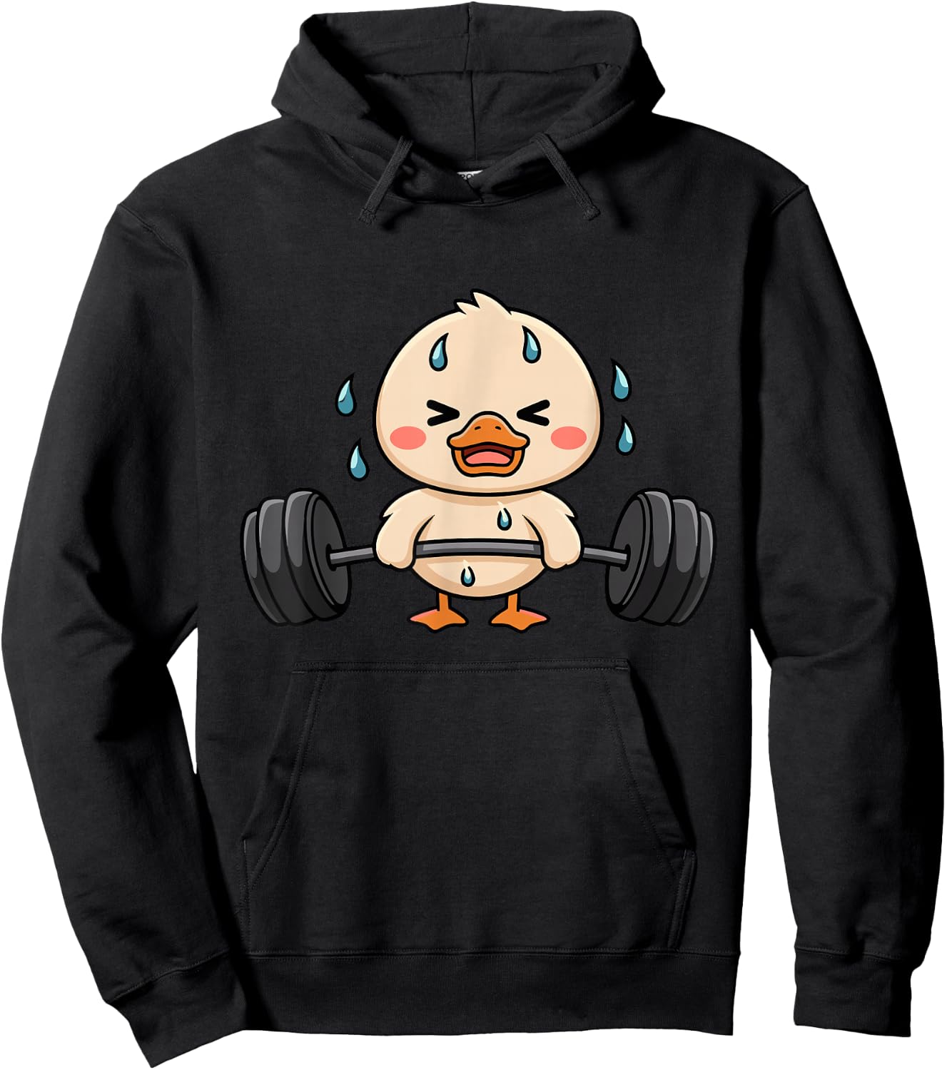 Cute Workout Duck Lifting Weights Hoodie - Hoodie | Black
