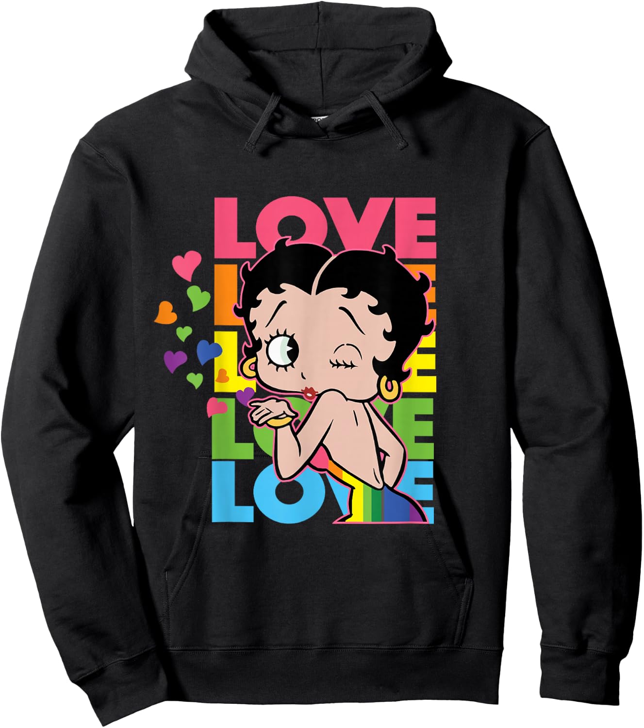 Betty Boop Valentine's Day Rainbow Love Text Stack Hoodie - Hoodie | Black