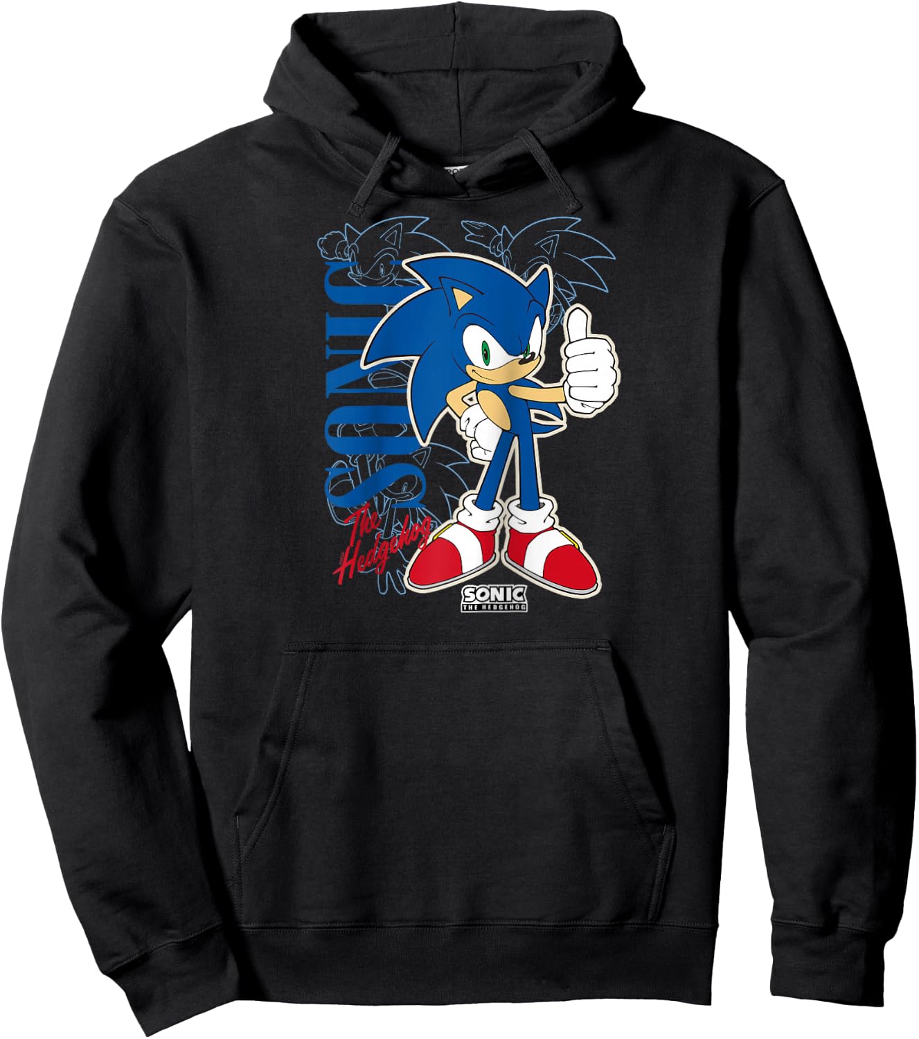 Sonic The Hedgehog Thumbs Up Retro Shot Raglan Baseball Hoodie - Hoodie | Black