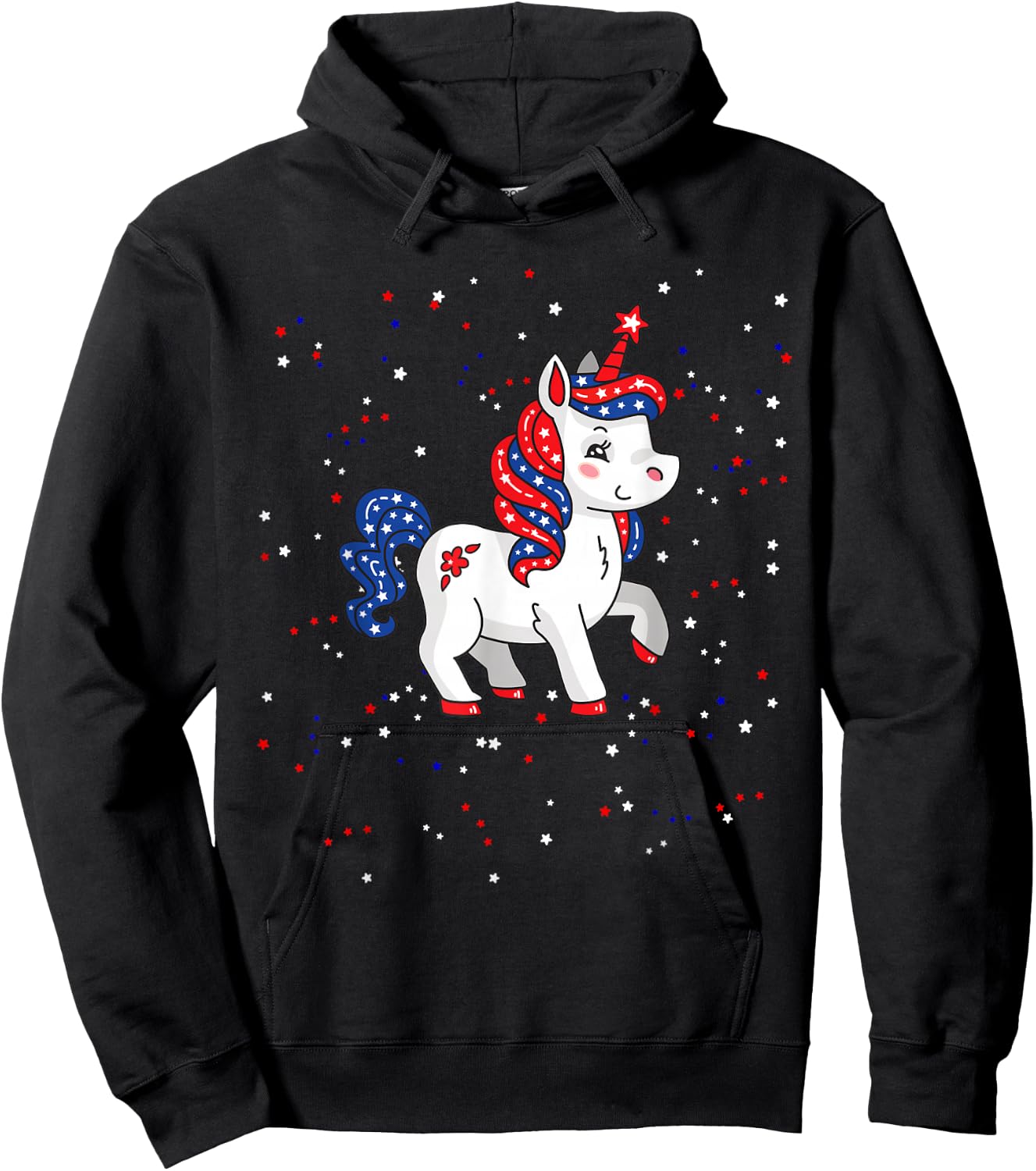 Red White and Blue Unicorn American Flag 4th of July USA Hoodie - Hoodie | Black
