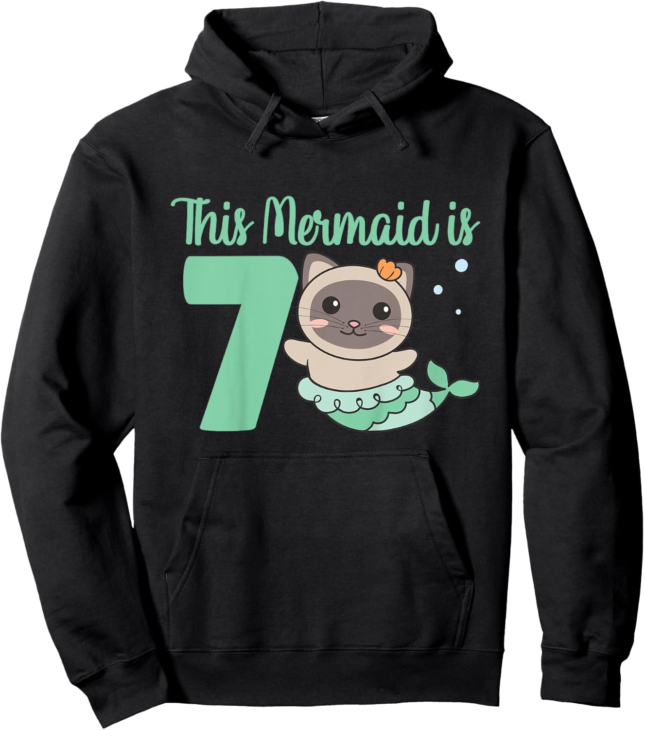 7th Birthday Cat This Mermais Is 7 Cat Mermaid for Kids Hoodie - Hoodie | Black