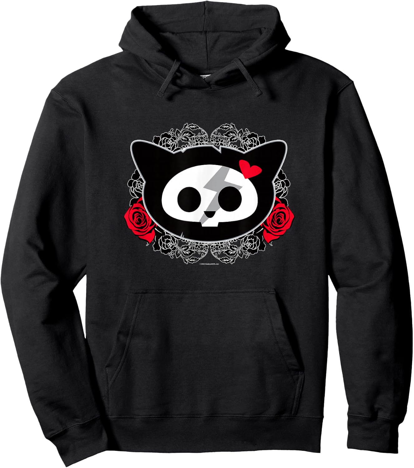 Skelanimals Kit Cat Floral Rose & Hearts Vintage Big Face Hoodie - Hoodie | Black