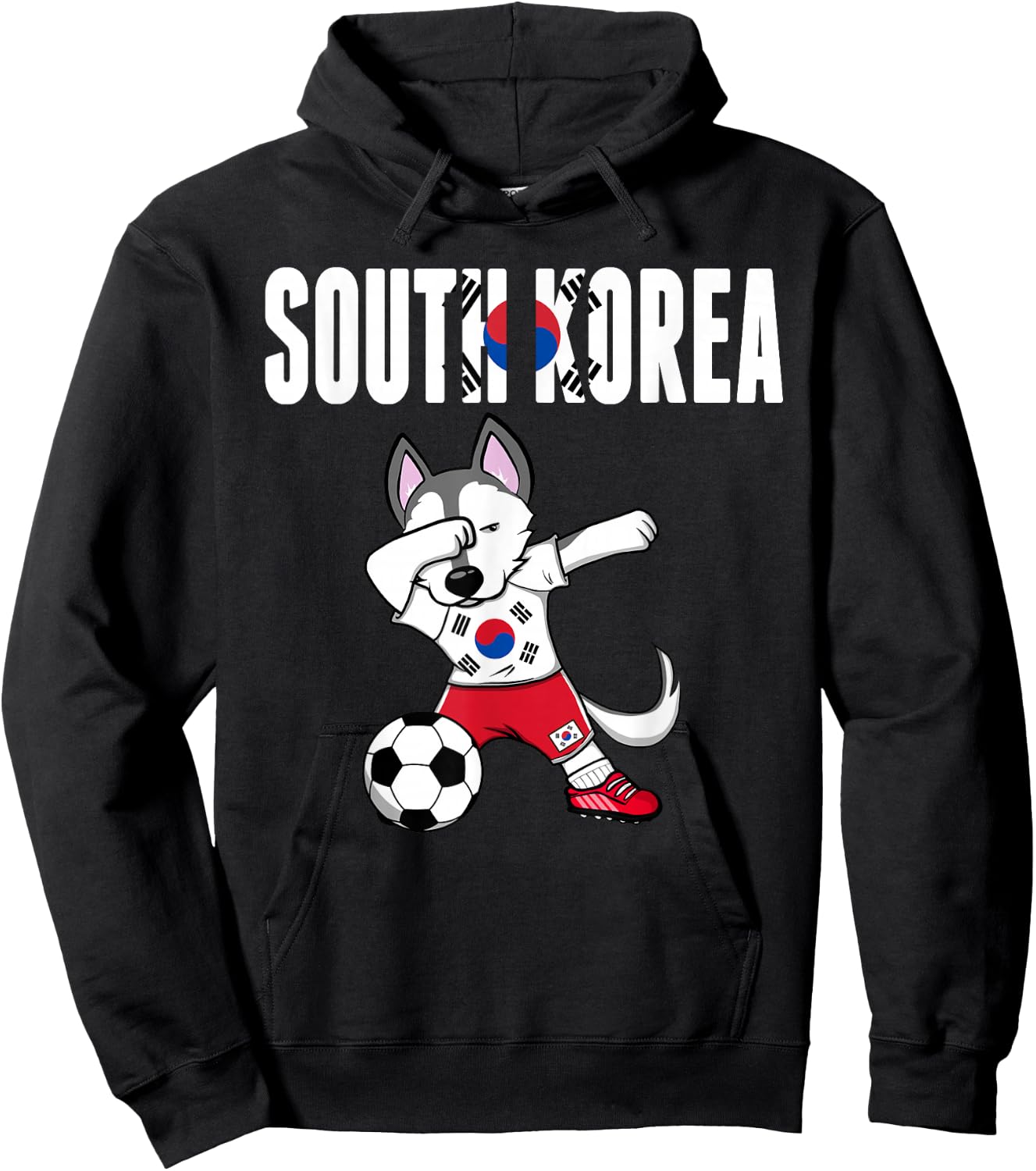 Dabbing Husky Dog South Korea Soccer Fans Jersey Korean Flag Hoodie - Hoodie | Black
