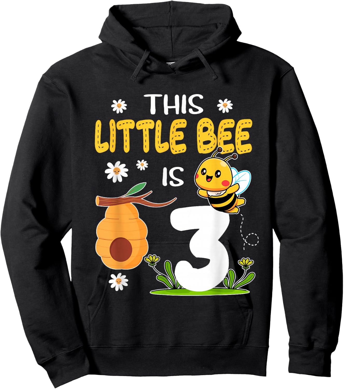 This Little Bee Is 3 Year Old Birthday 3rd Party Bee Kids Hoodie - Hoodie | Black