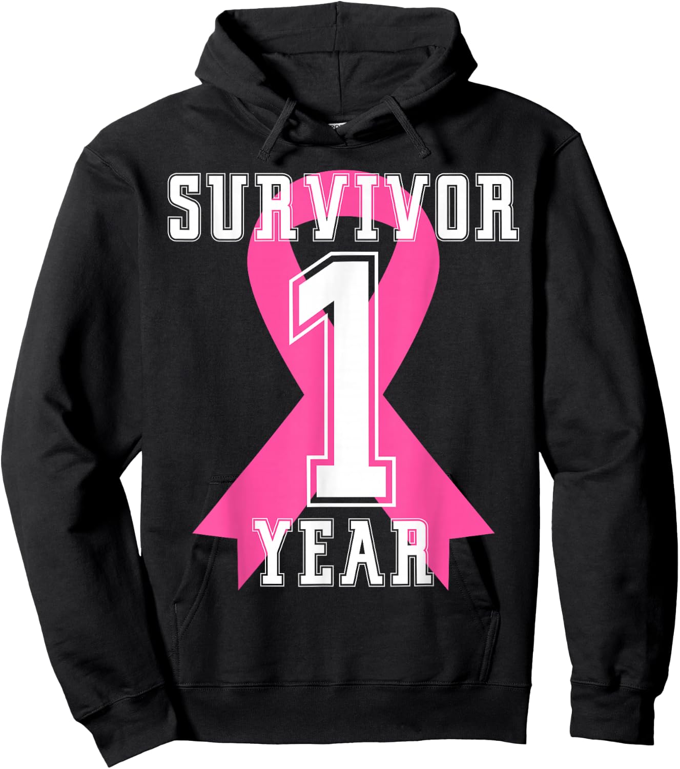 1 One Year Free Survivor Breast Cancer Awareness Pink Ribbon Hoodie - Hoodie | Black
