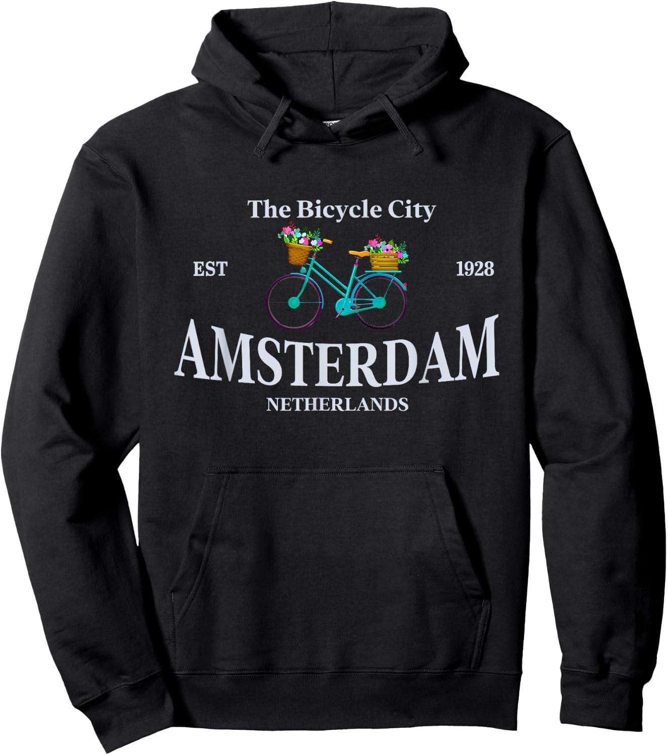Retro Bicycle Bike Amsterdam The Bicycle City Est 1928 Biker Hoodie - Hoodie | Black
