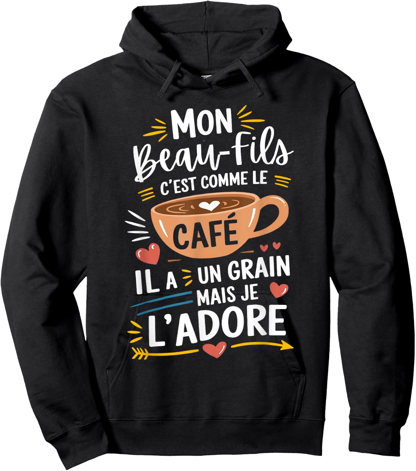 Mon Beau-Fils Comme le Café – Gift Humour Coffee , Black, S Hoodie - Hoodie | Black