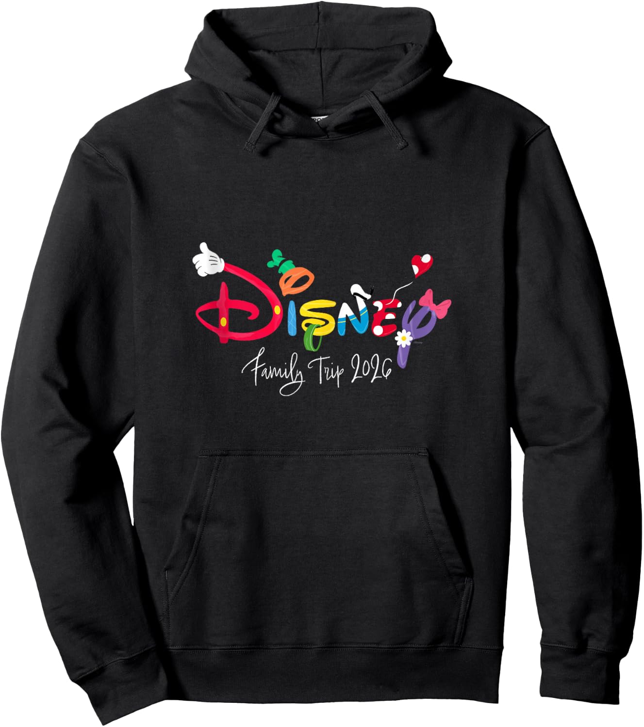 Disney Mickey & Friends Character Letters Family Trip 2026 Hoodie - Hoodie | Black