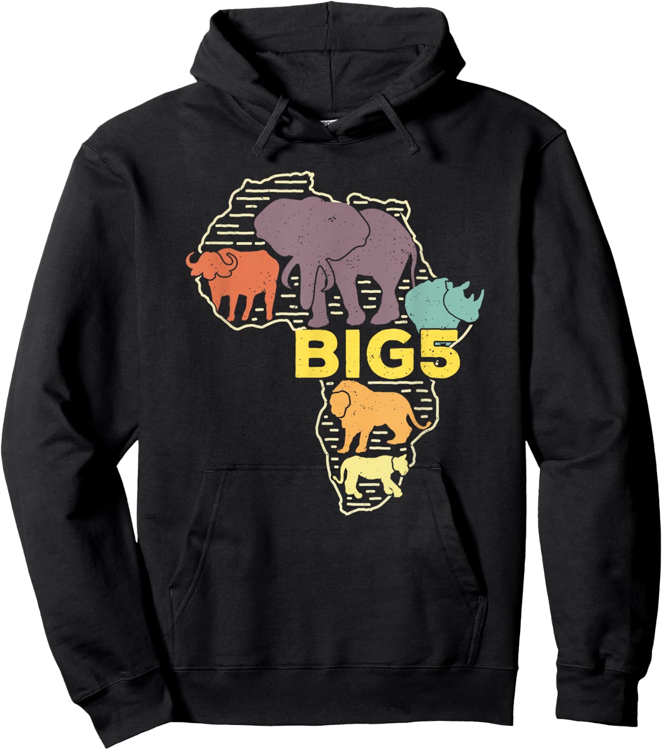 Big Five African Animals Elephant Rhino Buffalo Lion Leopard Hoodie - Hoodie | Black