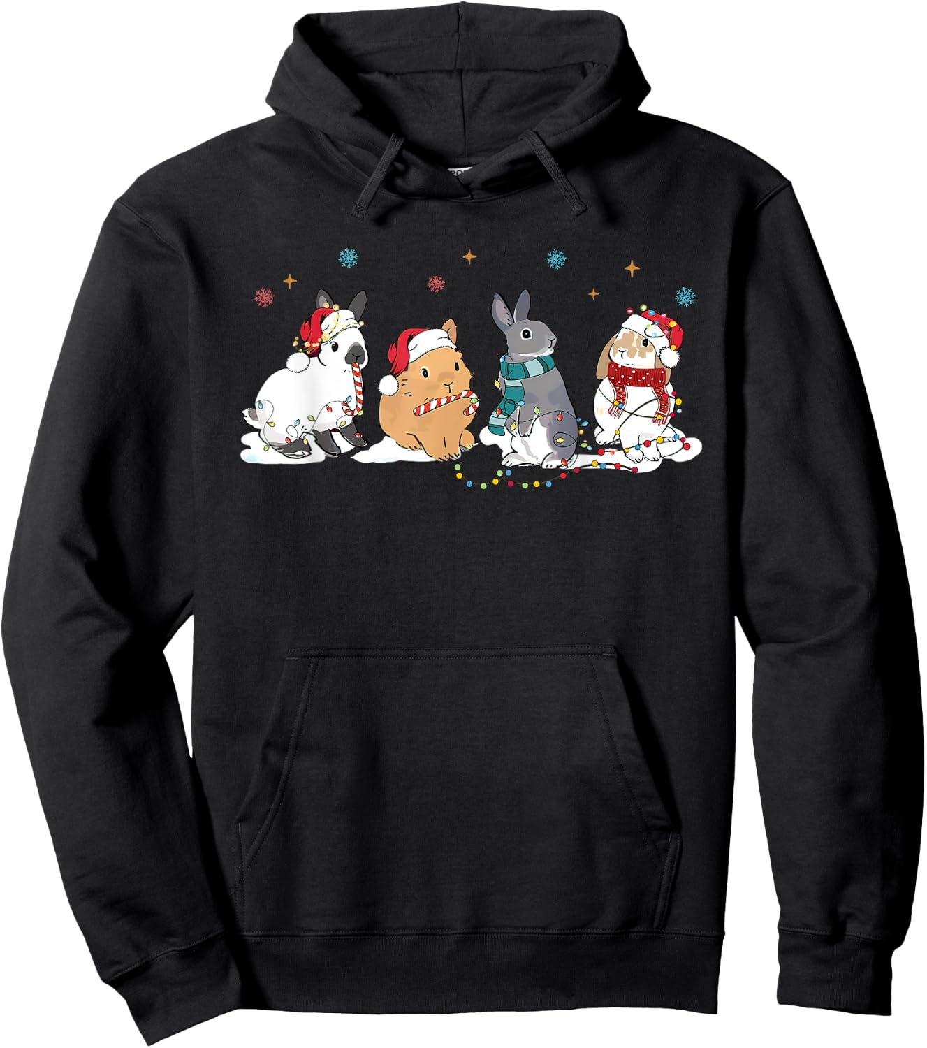 Funny Bunny Rabbit Santa Christmas Tree Lighting Xmas Hoodie - Hoodie | Black