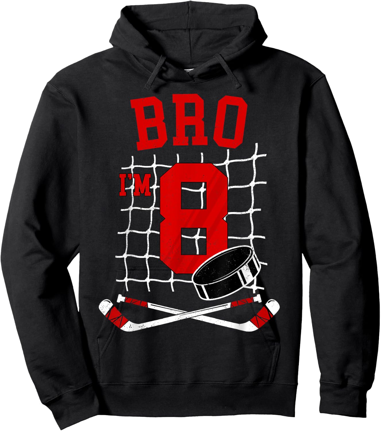 8th Birthday Boy Bro I’m 8 Year Old Hockey Player Bday Hoodie - Hoodie | Black