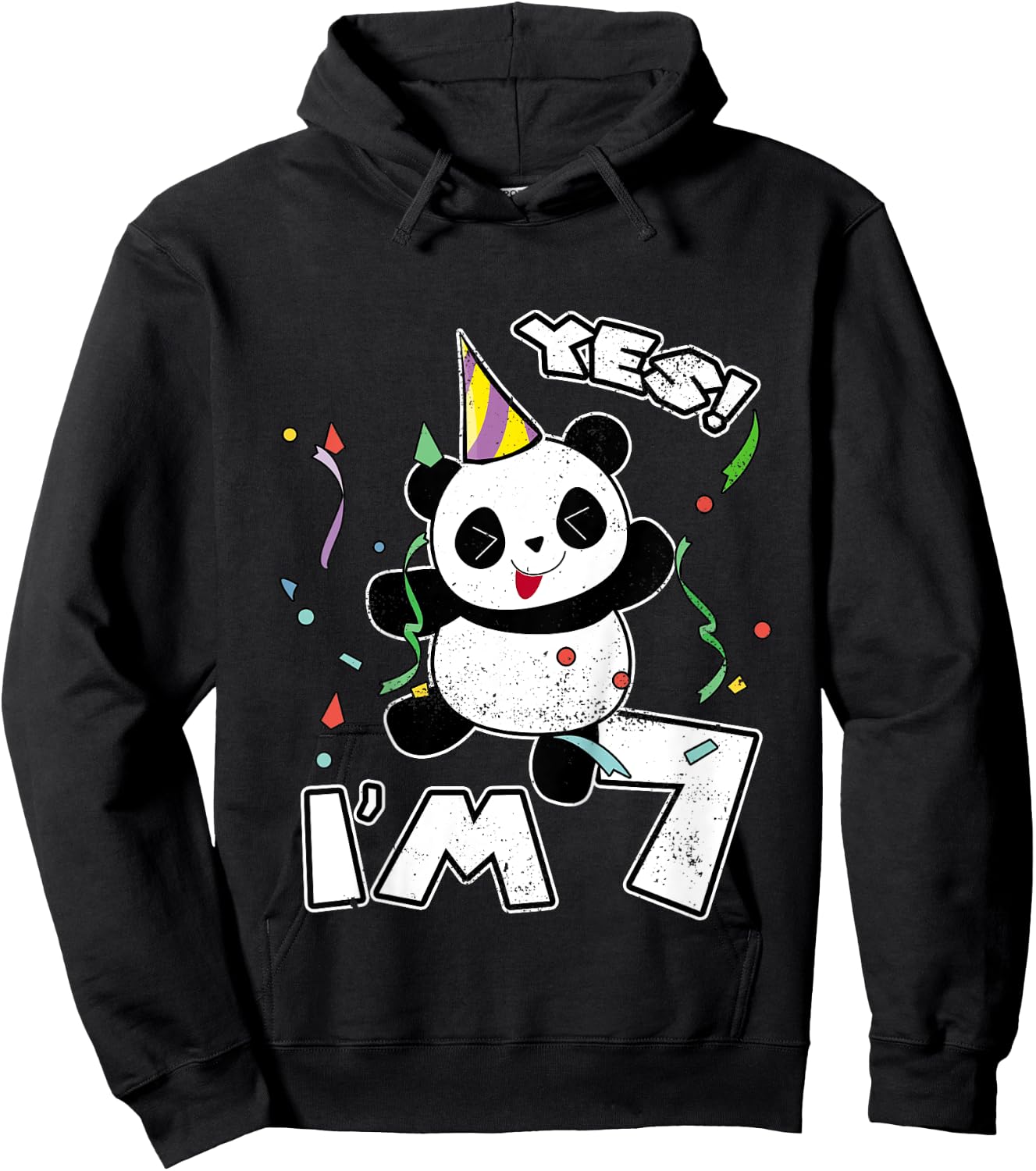 7th Birthday Panda Party Yes I'm 7 Years Old Gift Hoodie - Hoodie | Black
