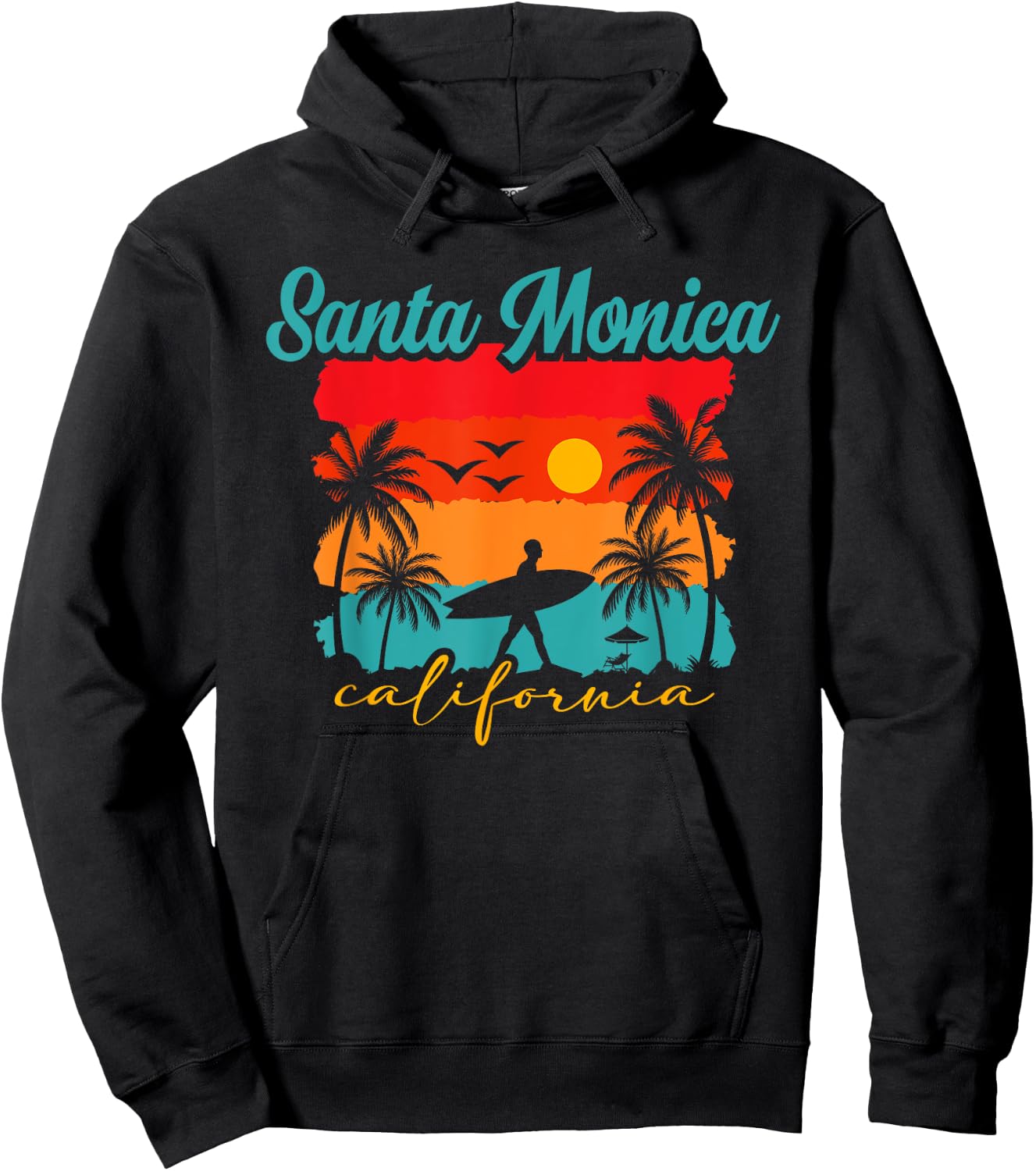 Santa Monica California Surfing Adventure , Black, S Hoodie - Hoodie | Black