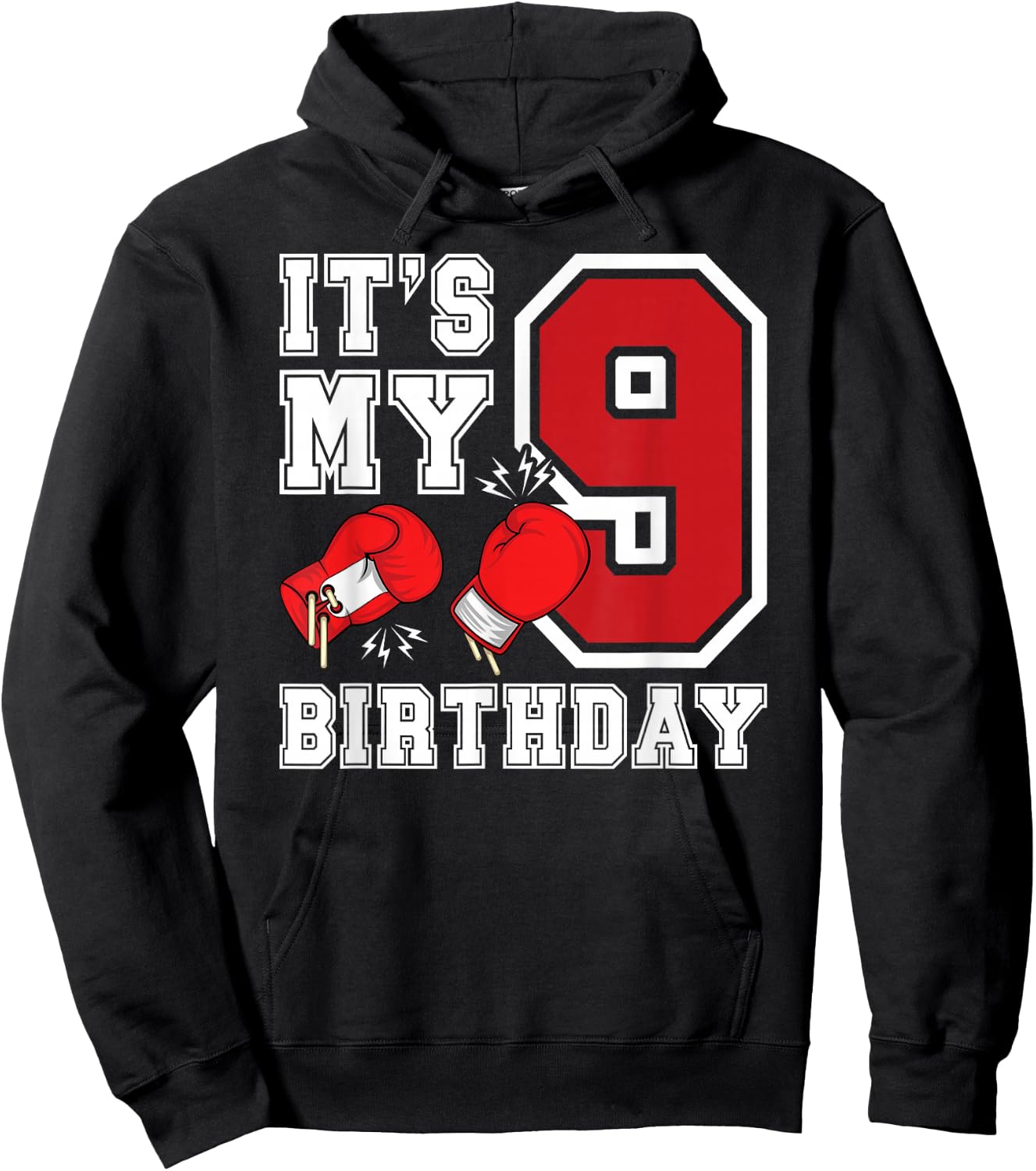 9th Birthday Boxing Boy 9 Year Old Boxer Bday Party Hoodie - Hoodie | Black