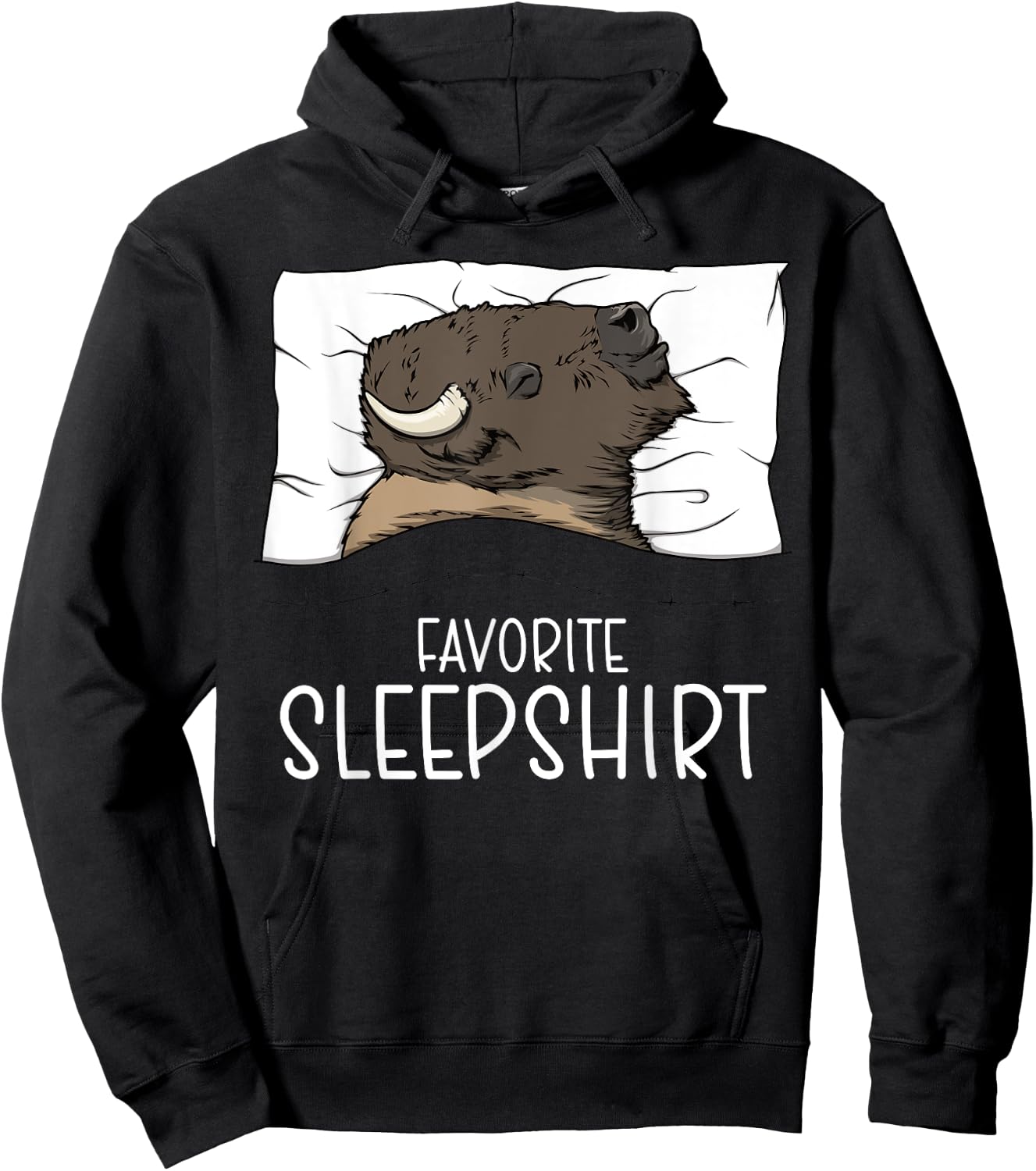 Favorite Sleepshirt Bison, Napping Bison Pajama Hoodie - Hoodie | Black