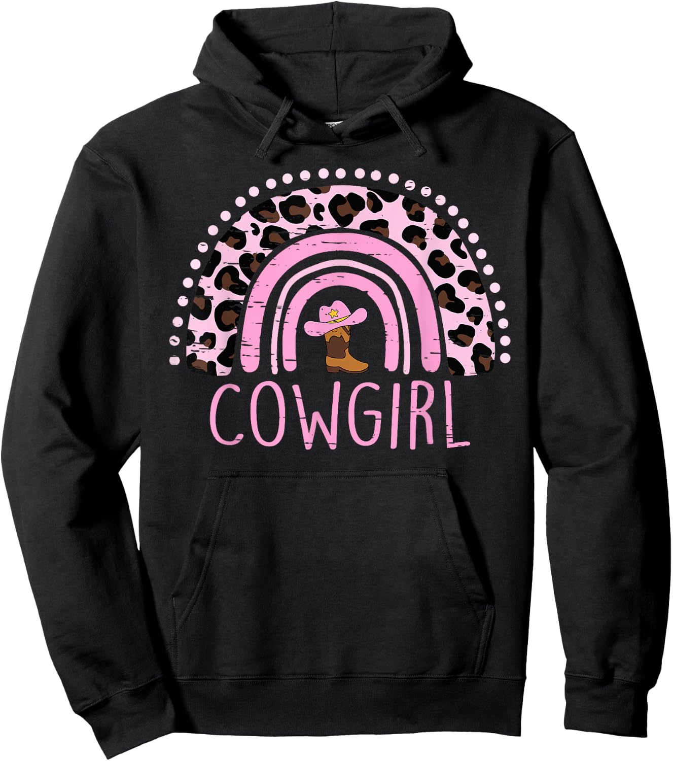 Cowgirl Leopard Rainbow Boots Women Teens Girls Kids Toddler Hoodie - Hoodie | Black