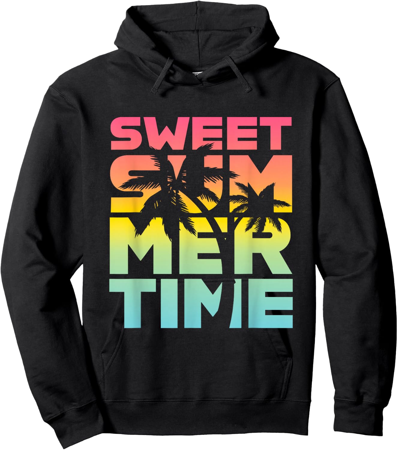 Summer Time Summer Retro Colourful Happy Holiday Palm Trees Beach , black Hoodie - Hoodie | Black