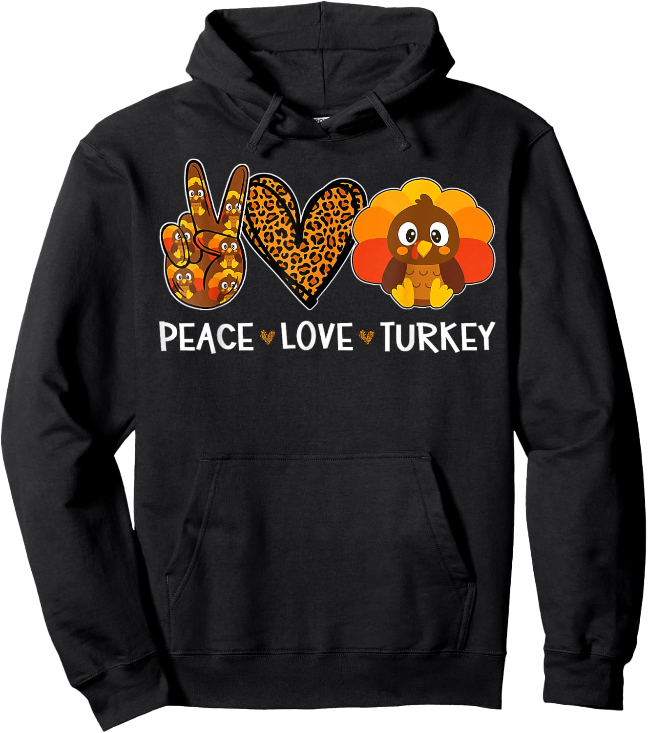 Peace Love Turkey Little Pilgrim Gift Boy Thanksgiving Hoodie - Hoodie | Black