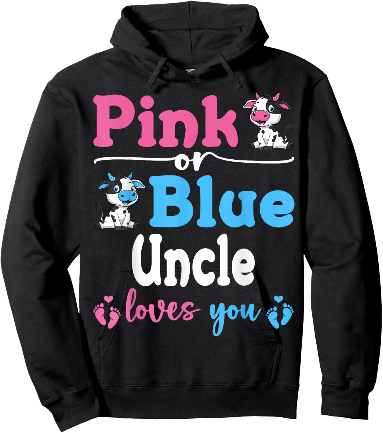 Pink Or Blue Uncle Loves You Cow Gender Reveal Baby Shower Hoodie - Hoodie | Black