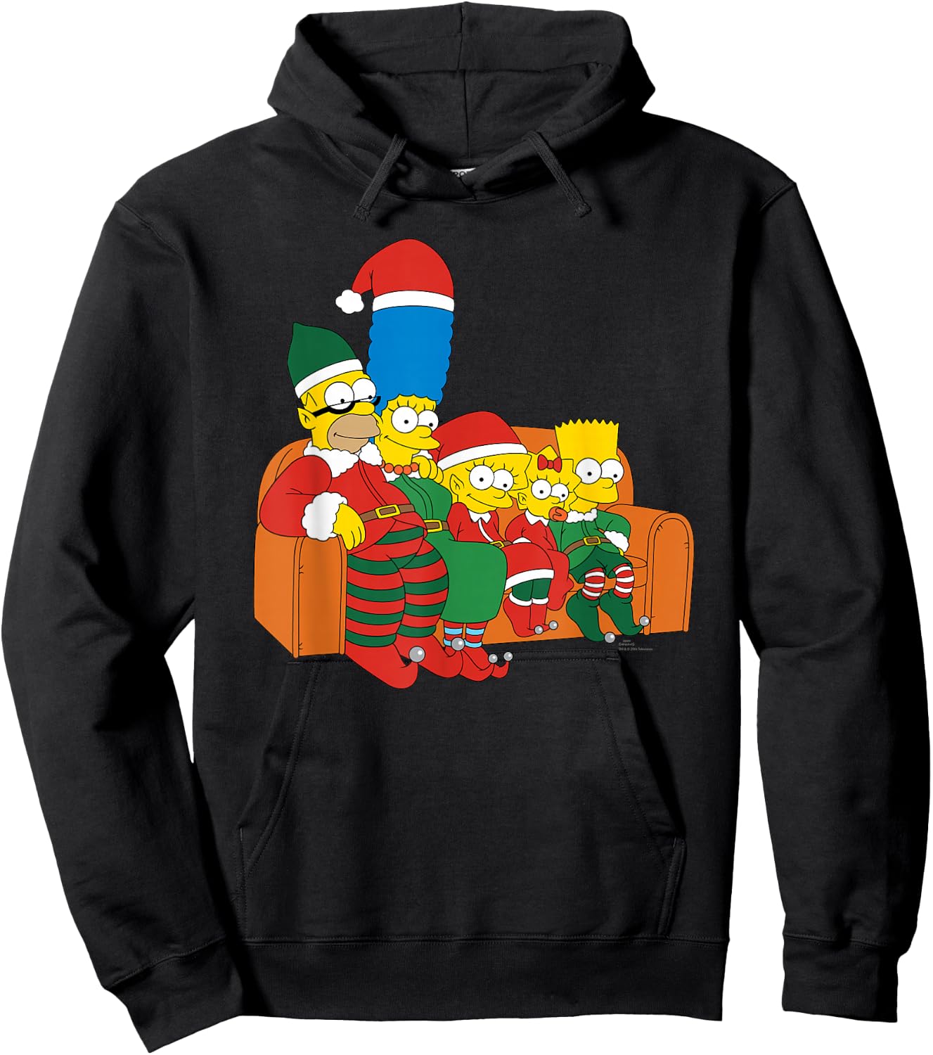 The Simpsons Holiday Family Christmas Elf Costumes Couch Gag , Black, S Hoodie - Hoodie | Black