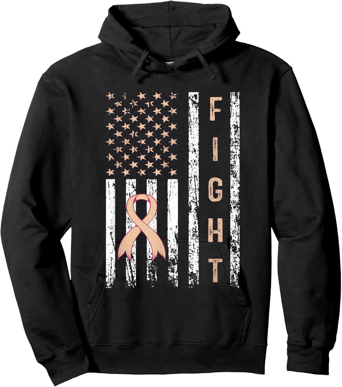 Uterine Cancer Fight Distressed US Flag Endometrial Warrior Hoodie - Hoodie | Black