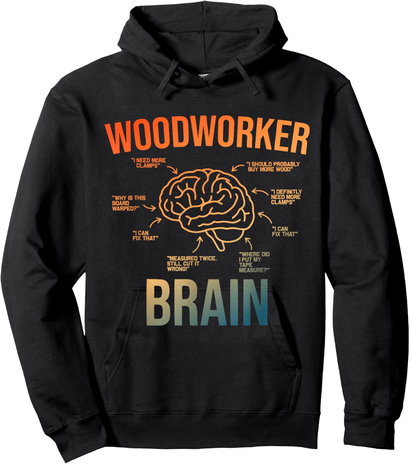 Woodworker Brain Design Men Women Funny Woodworking Humor Hoodie - Hoodie | Black