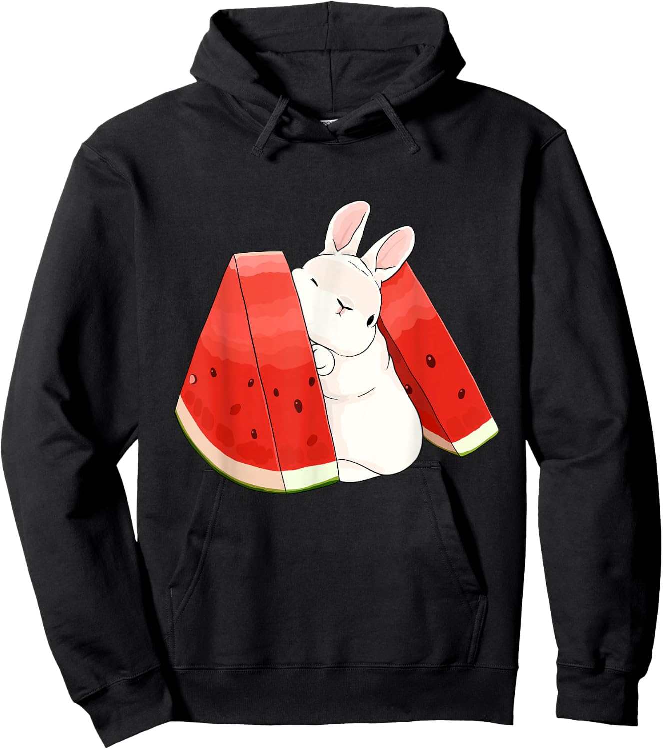 Cute Little Bunny Between Watermelon Hoodie - Hoodie | Black