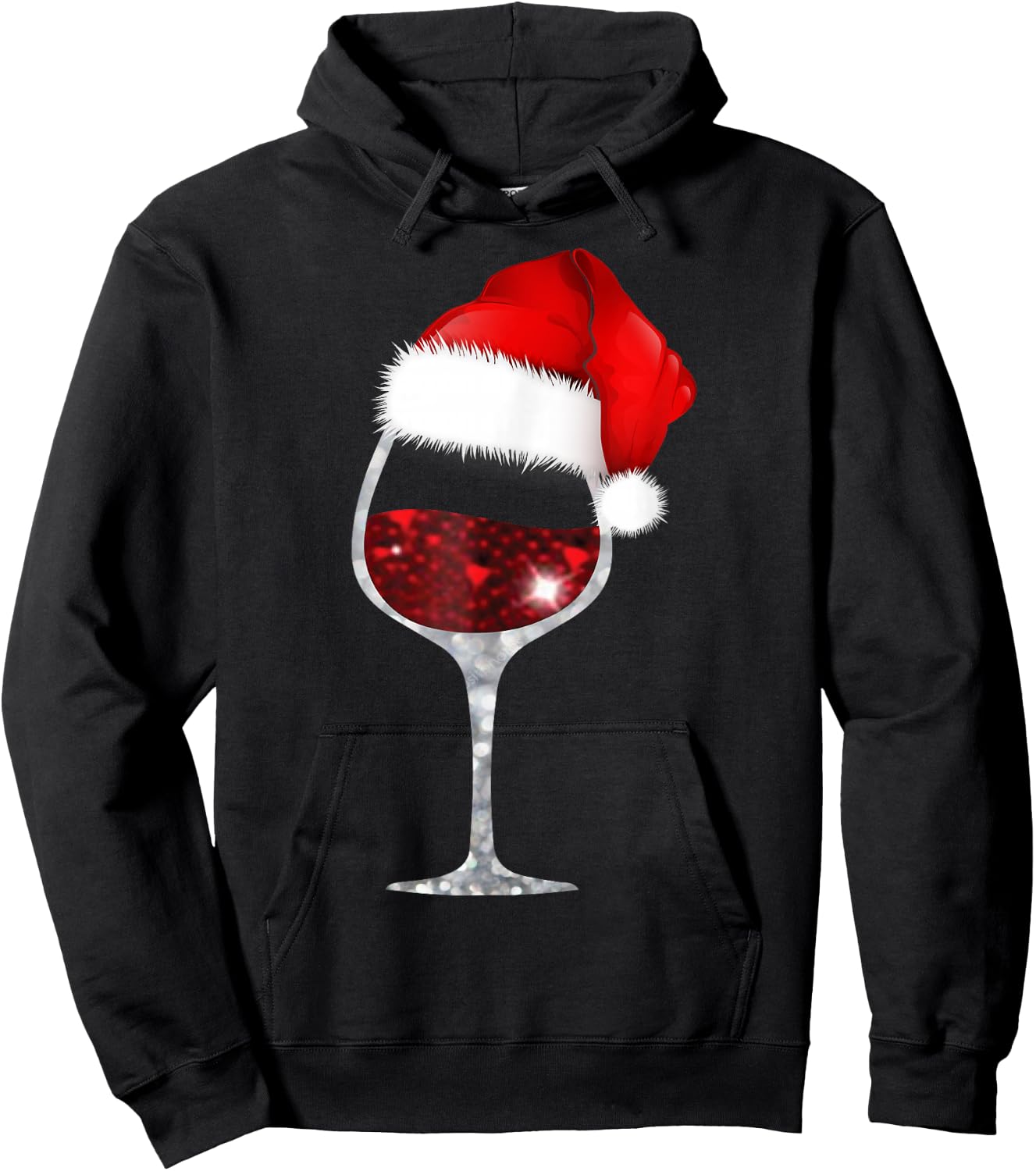 Wine Glass Christmas T Shirt Wine lovers Santa Hat Shirt Hoodie - Hoodie | Black
