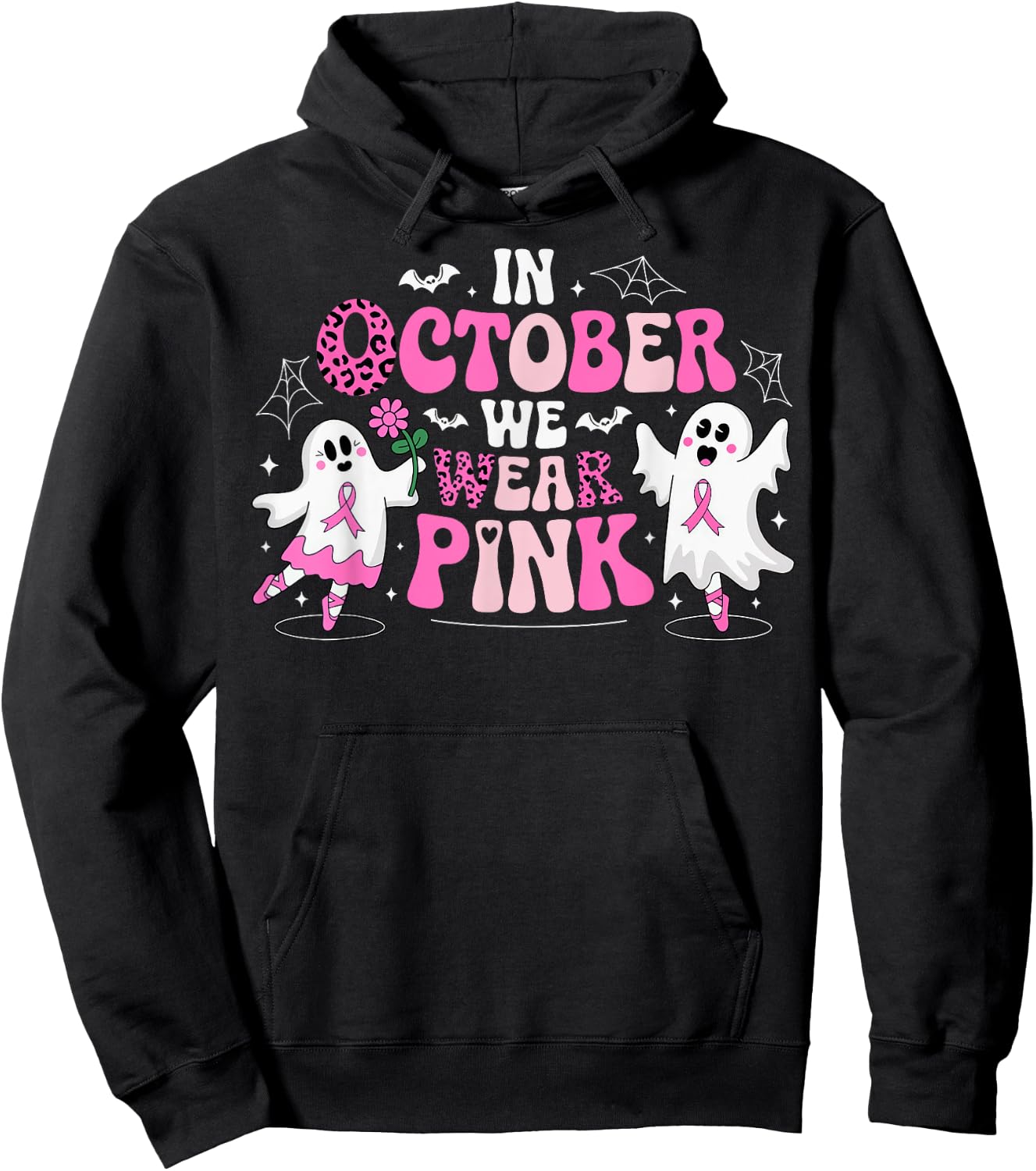 In October We Wear Pink Ballet Ghost Teacher Breast Cancer Hoodie - Hoodie | Black