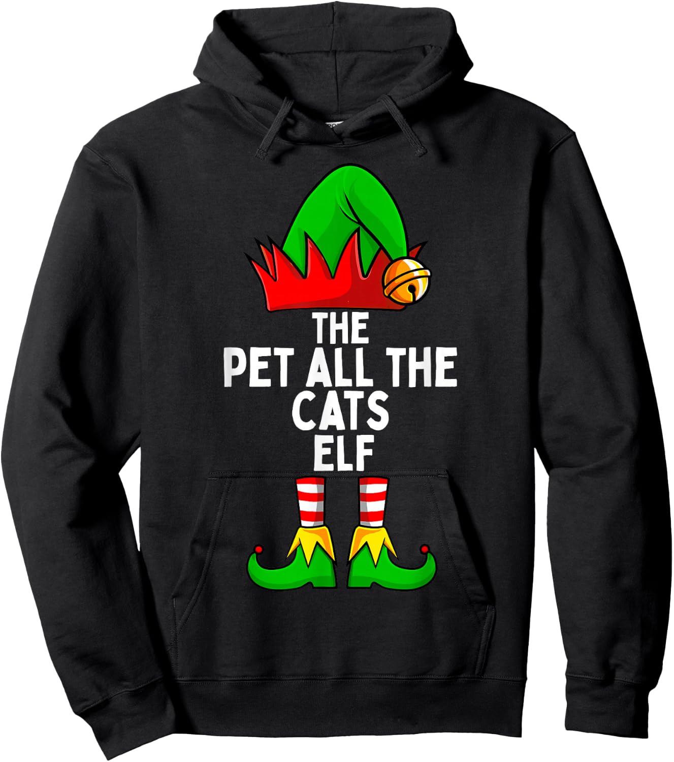 Pet All the Cats Elf Matching Family Christmas Hoodie - Hoodie | Black