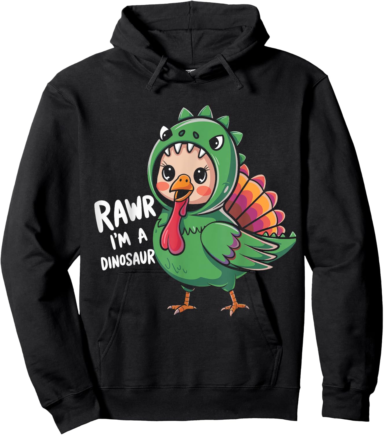 Thanksgiving Dinosaur Turkey Rawr I'm a Dinosaur Kids Boys Hoodie - Hoodie | Black