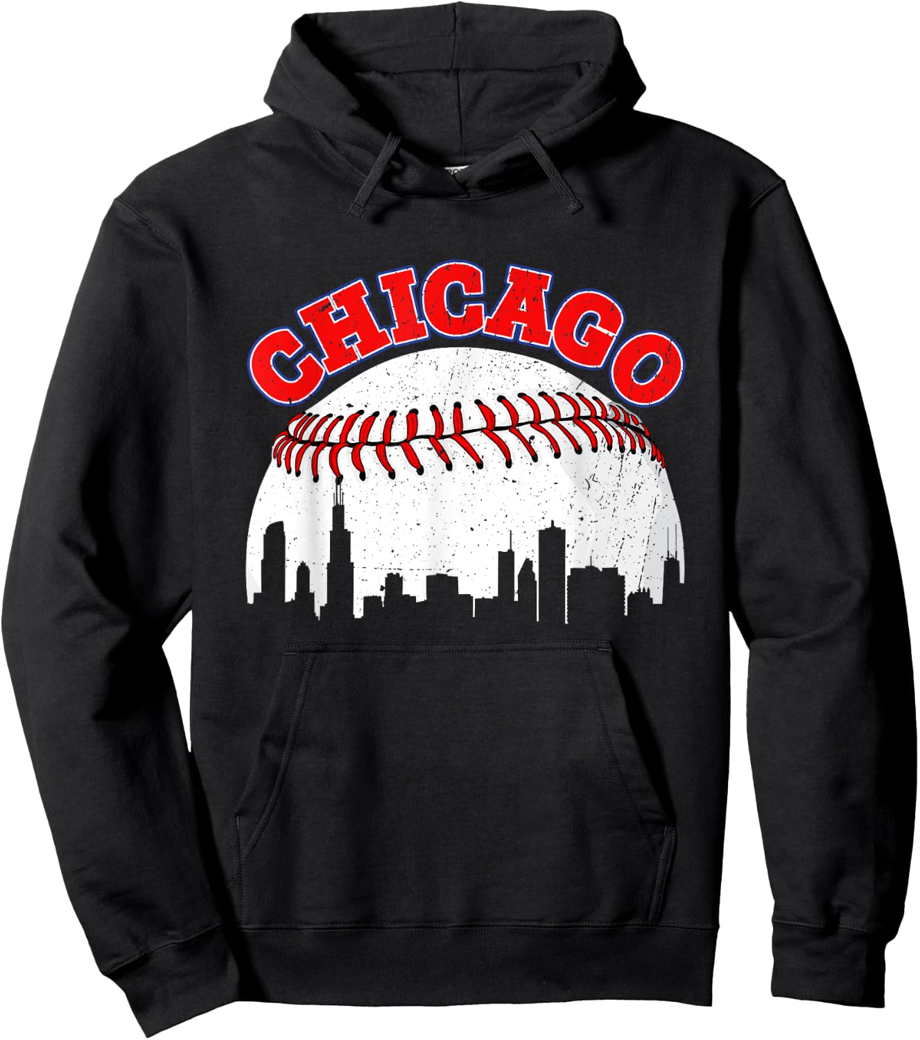 Distressed Baseball Chicago Cityscape Women Hoodie - Hoodie | Black