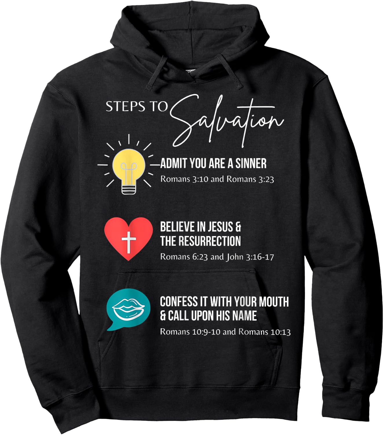Steps To Salvation Romans 10;9 Thru 13 John 3 16 Christian Hoodie - Hoodie | Black