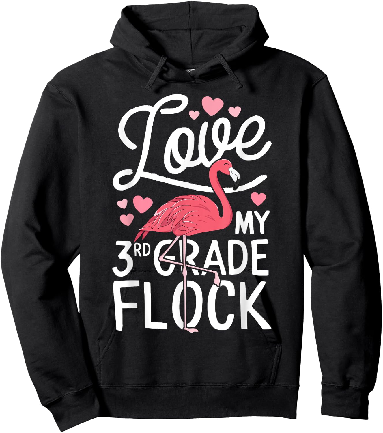 Love My 3rd Grade Flock Flamingo Teacher Elementary Gift Hoodie - Hoodie | Black