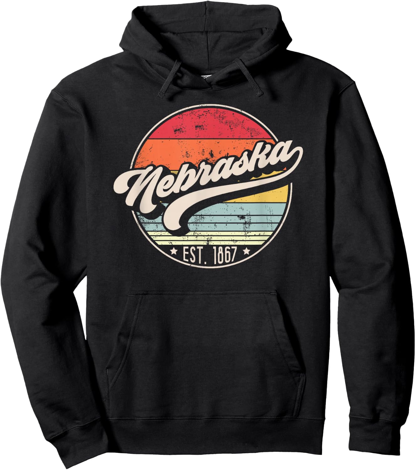 Retro Nebraska Home State NE Cool 70s Style Sunset Hoodie - Hoodie | Black