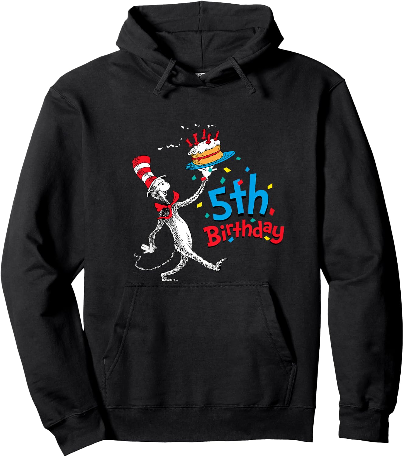 Kids Dr. Seuss Cat in the Hat 5th Birthday Hoodie - Hoodie | Black