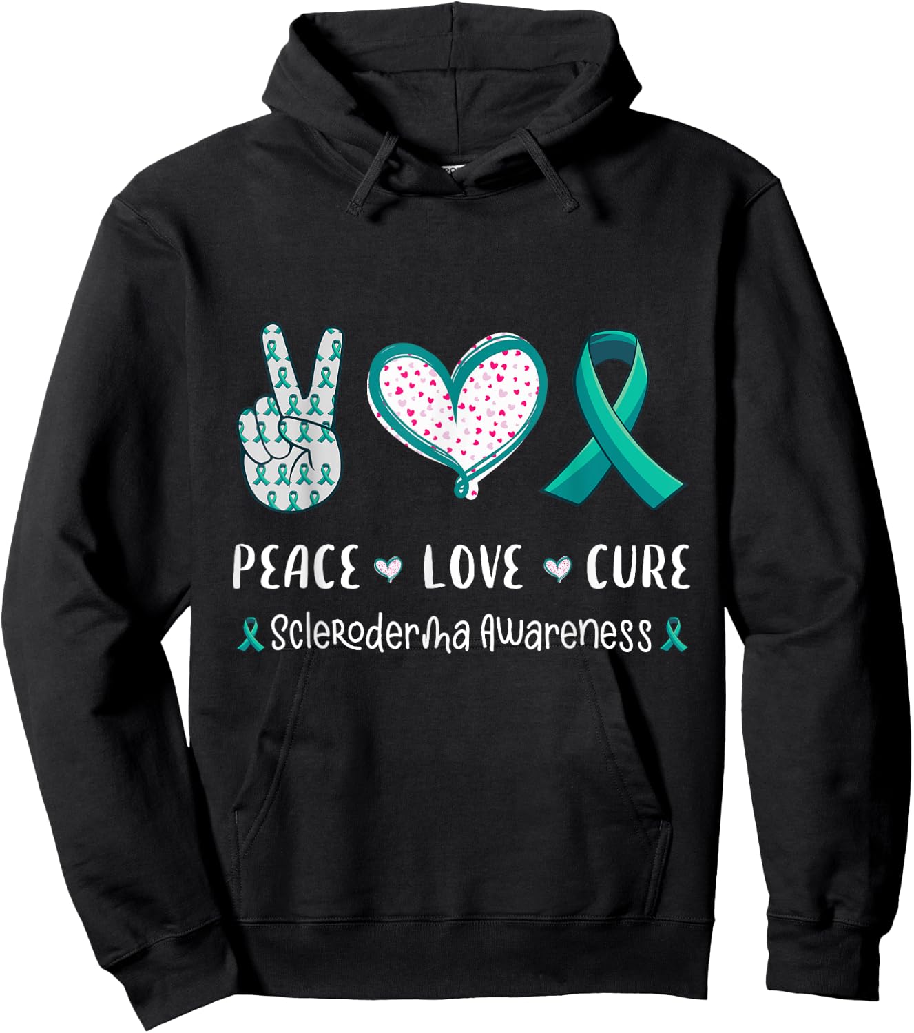 Peace Love Cure Scleroderma awareness men women kids crest Hoodie - Hoodie | Black